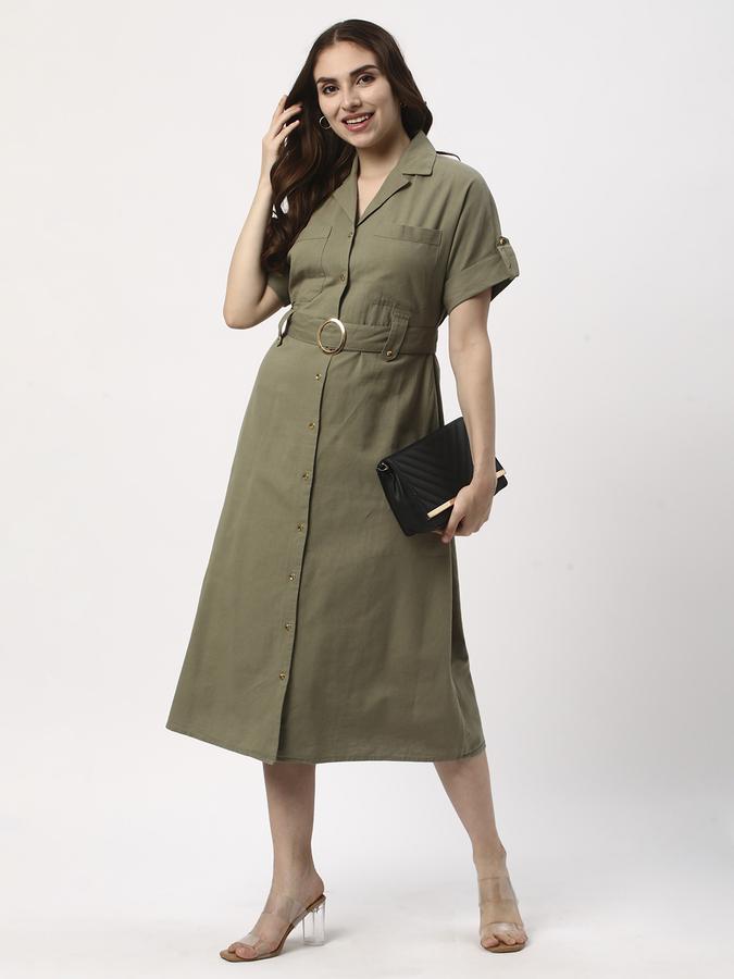 Women Solid Shirt Collar Dresses image number 1