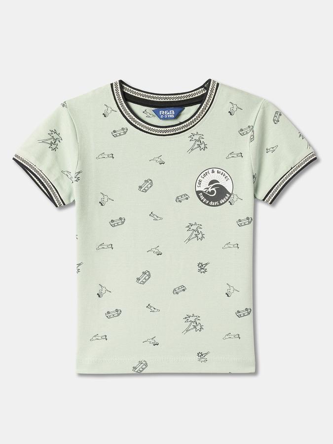 Boys Micro-Print Regular Fit Round-Neck T-Shirt image number 0