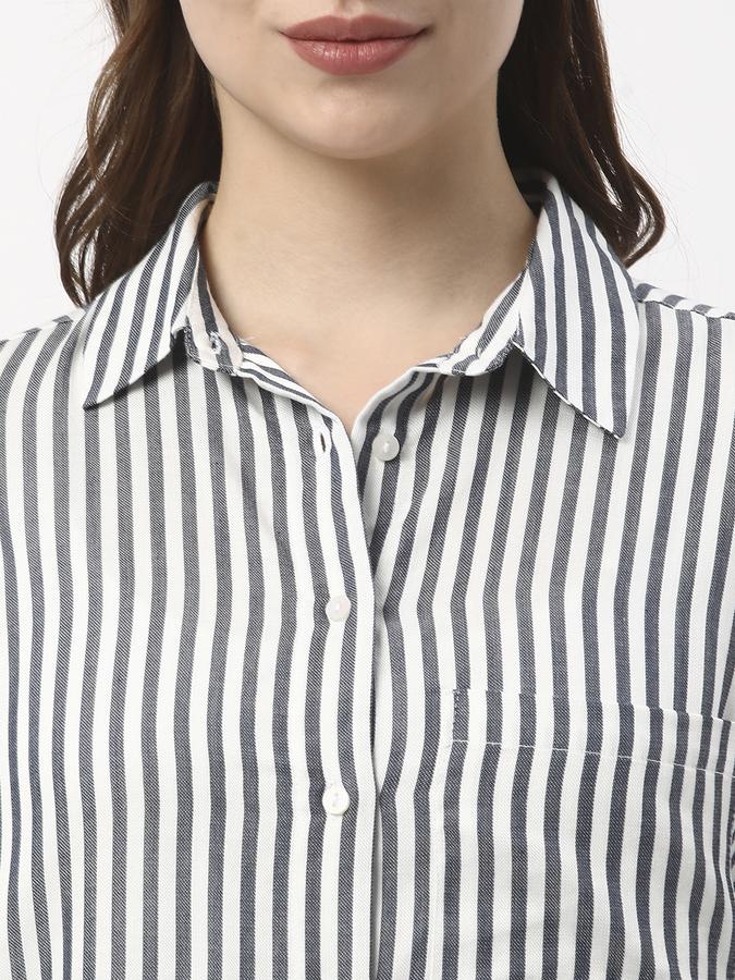 Women Stripes Shirt Collar Tops & Tunics image number 3