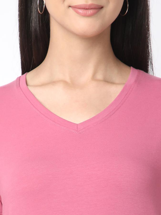 Solid Women V Neck T-Shirt  image number 3