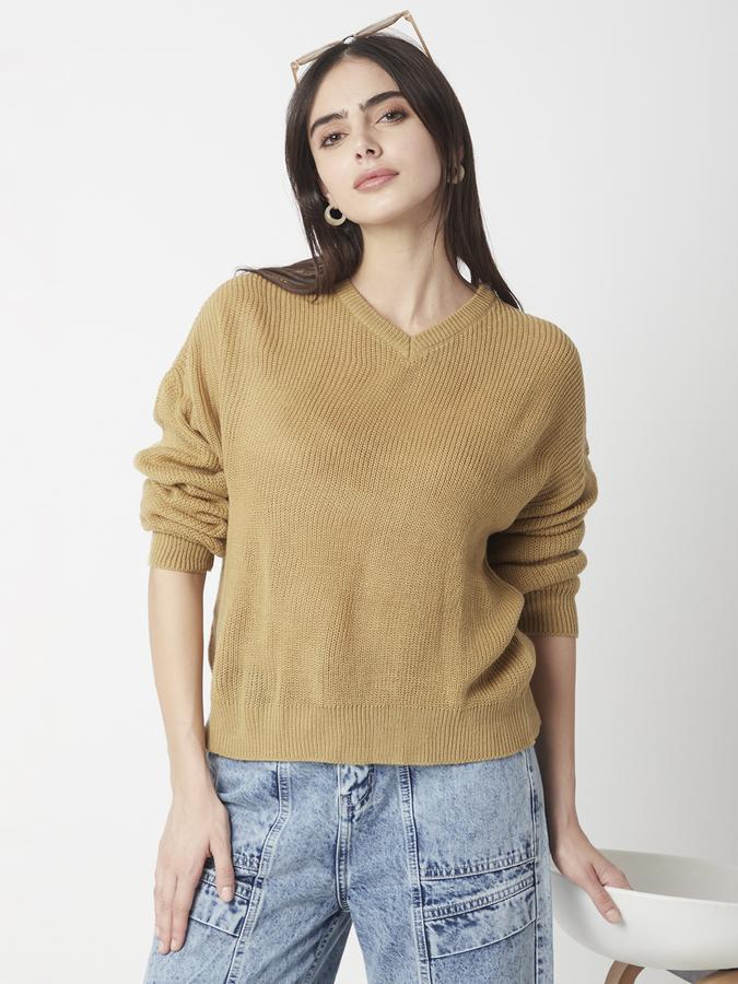 Solid V Neck Casual Women Sweater