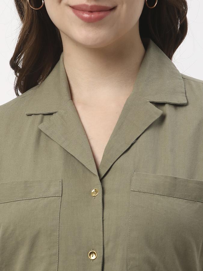 Women Solid Shirt Collar Dresses image number 3