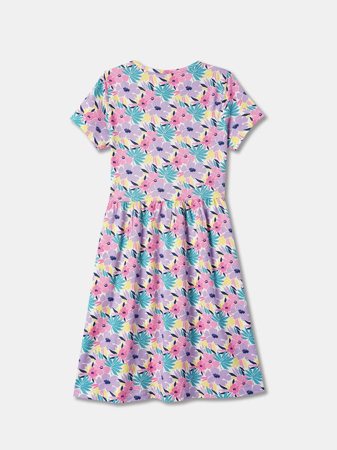 Girls Floral Print A-Line Dress image number 1