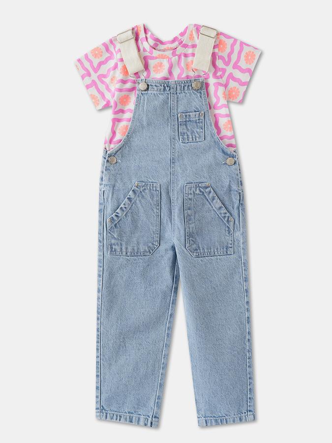 Dungaree For Girls Printed Pure Cotton 