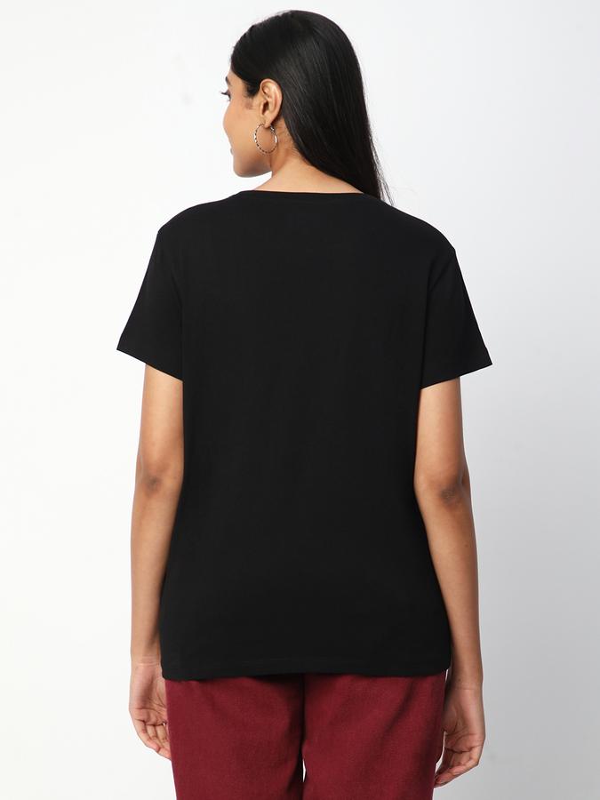 Women Self Design Round Neck T-Shirt image number 2