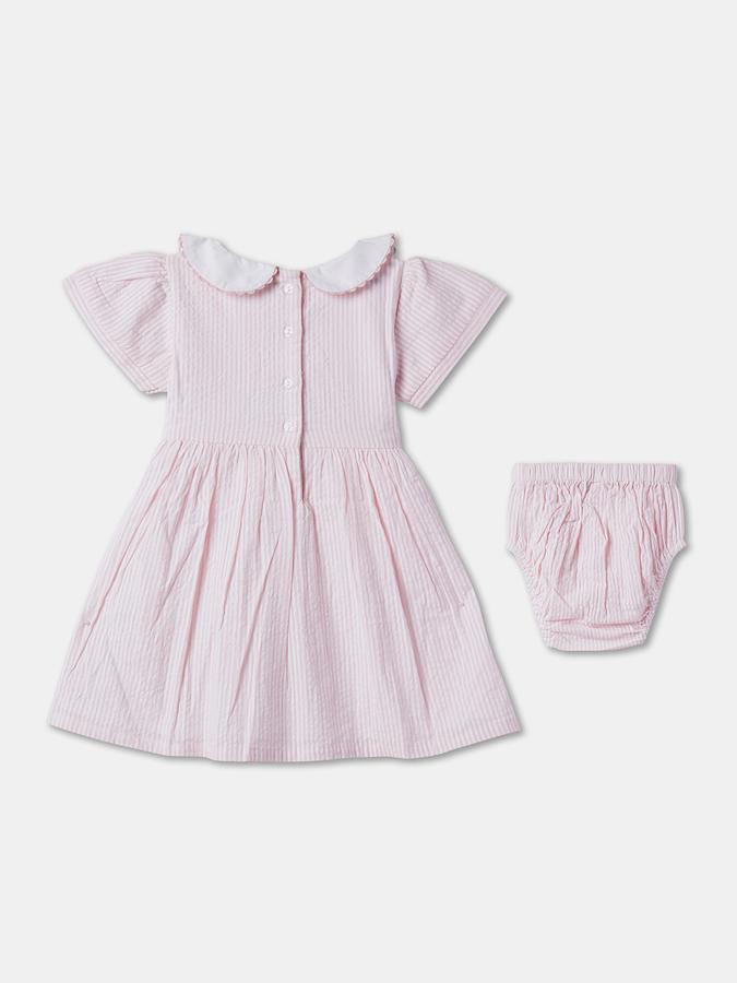 Girls Embroidered A-Line Dress with Nappies image number 1