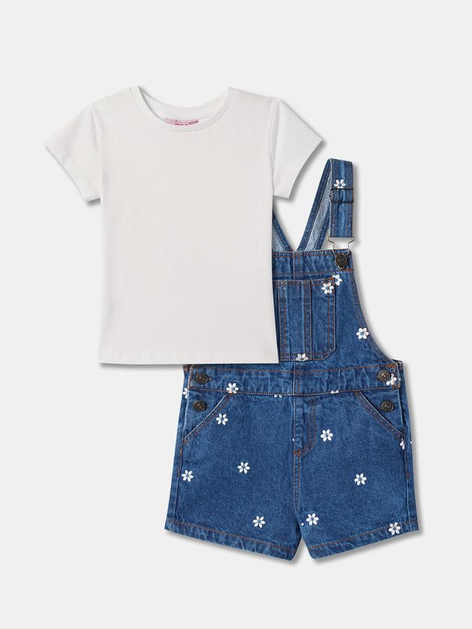 Girls Floral Print Regular Fit Dungarees