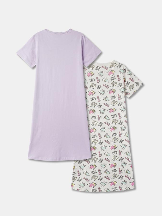 Girls Pack of 2 Printed Cotton Nightshirts image number 1