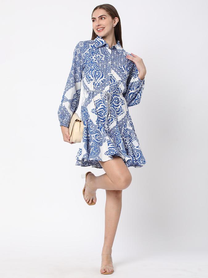 Women Floral Print Shirt Dress with Waist Tie-Up image number 1