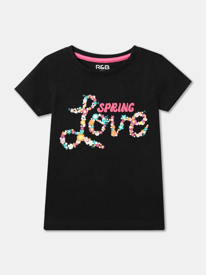 Girls Typographic Print Regular Fit Round-Neck T-Shirt