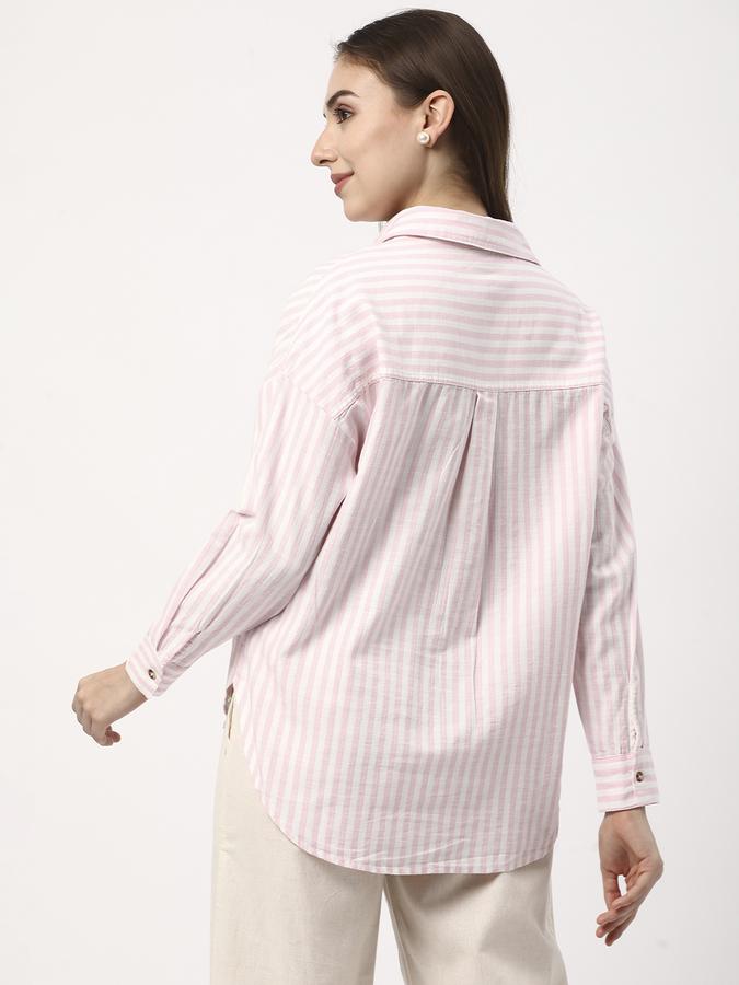 Women Stripes Shirt Collar Tops & Tunics image number 2