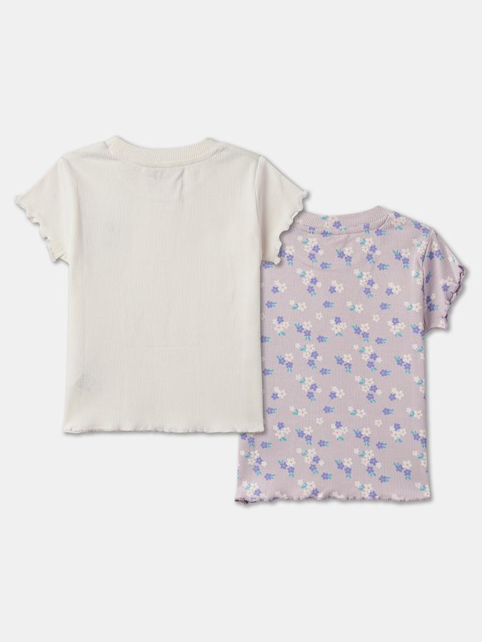 Girls Pack of 2 Floral Print Regular Fit T-Shirt image number 1