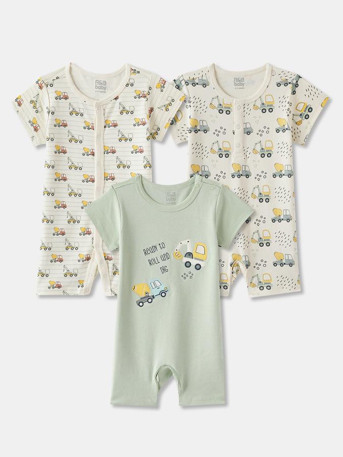 Romper For Baby Boys Printed Pure Cotton- Pack of 3 image number 0