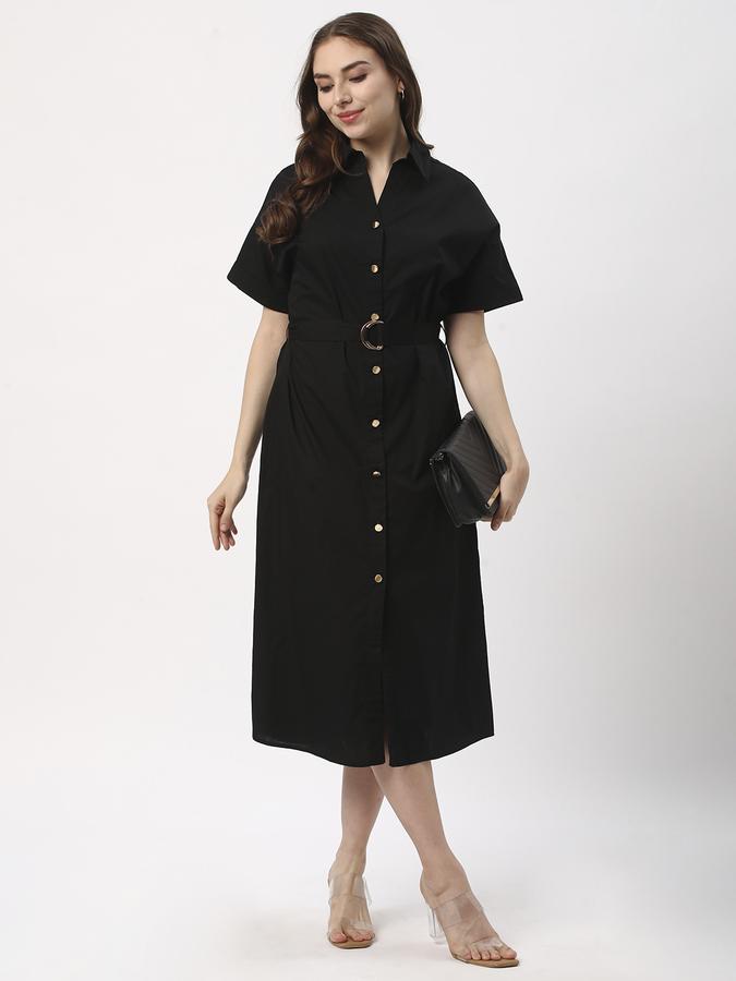 Women Solid Shirt Collar Dresses image number 1