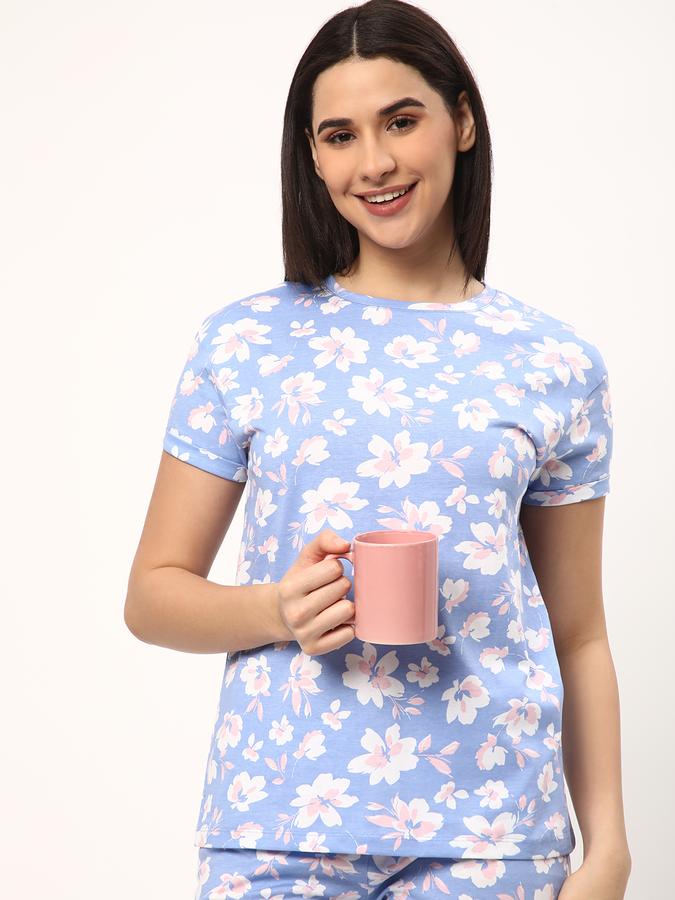 Women Floral Print T-Shirt & Pyjamas Set