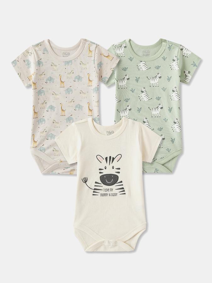 Romper For Baby Boys Printed Pure Cotton- Pack of 3