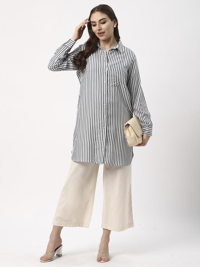 Women Stripes Shirt Collar Tops & Tunics image number 1