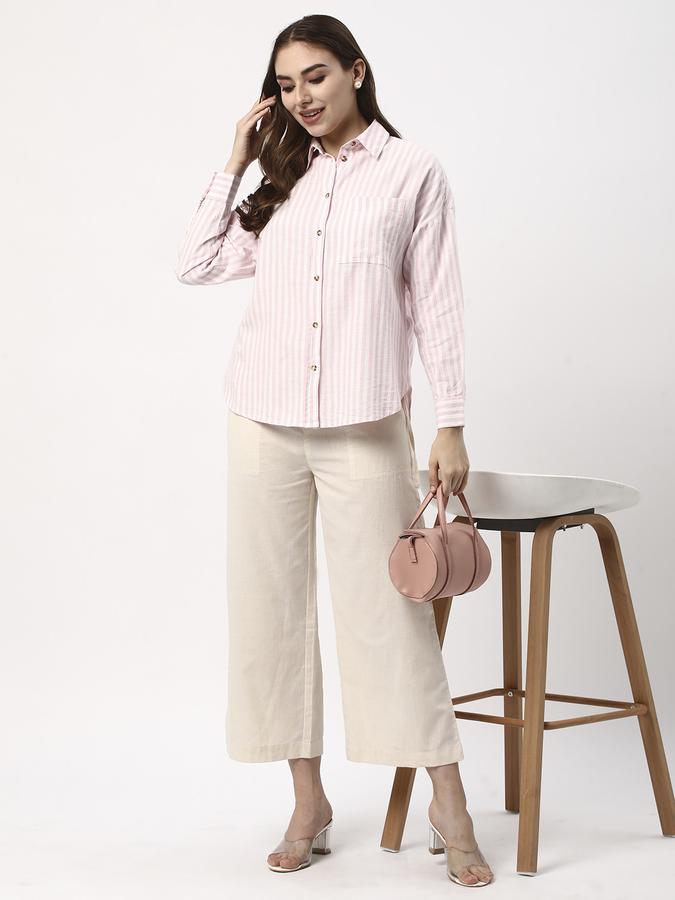 Women Stripes Shirt Collar Tops & Tunics image number 1