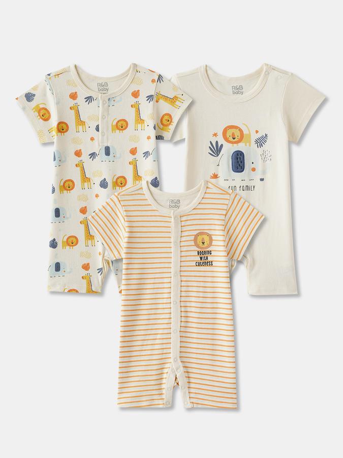 Romper For Baby Boys Printed Pure Cotton- Pack of 3