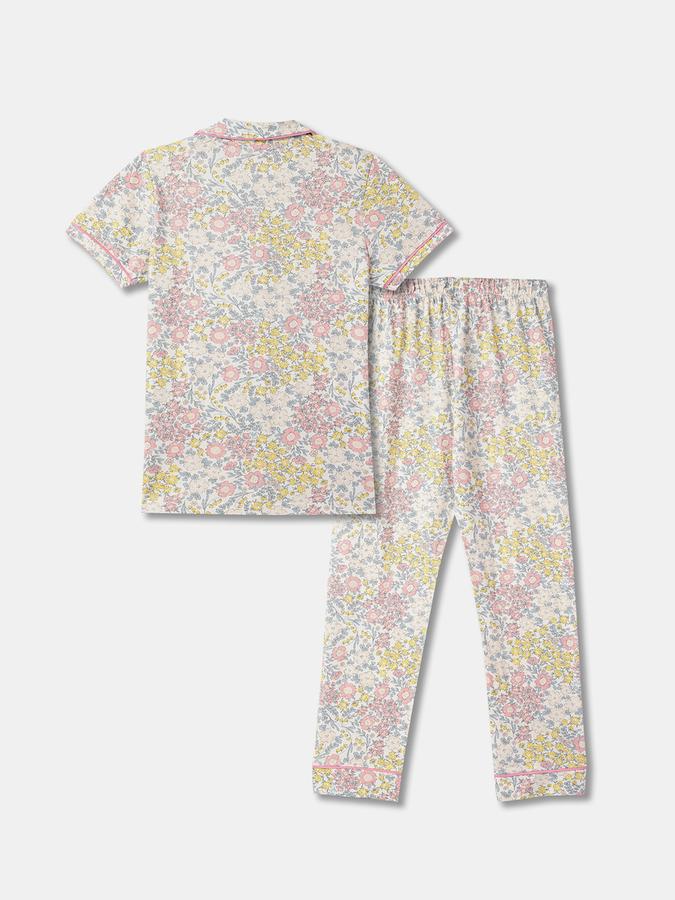 Girls Floral Print Round-Neck Top & Pants Set image number 1