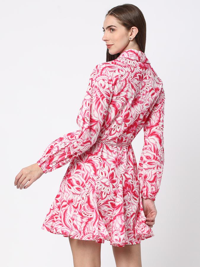 Women Floral Print Shirt Dress with Waist Tie-Up image number 2