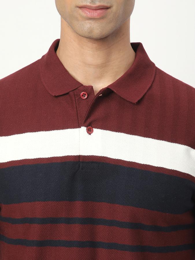 Striped Men Polo Neck T-Shirt image number 3