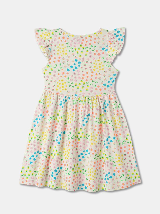 Girls Floral Print A-Line Dress with Short Sleeves image number 1