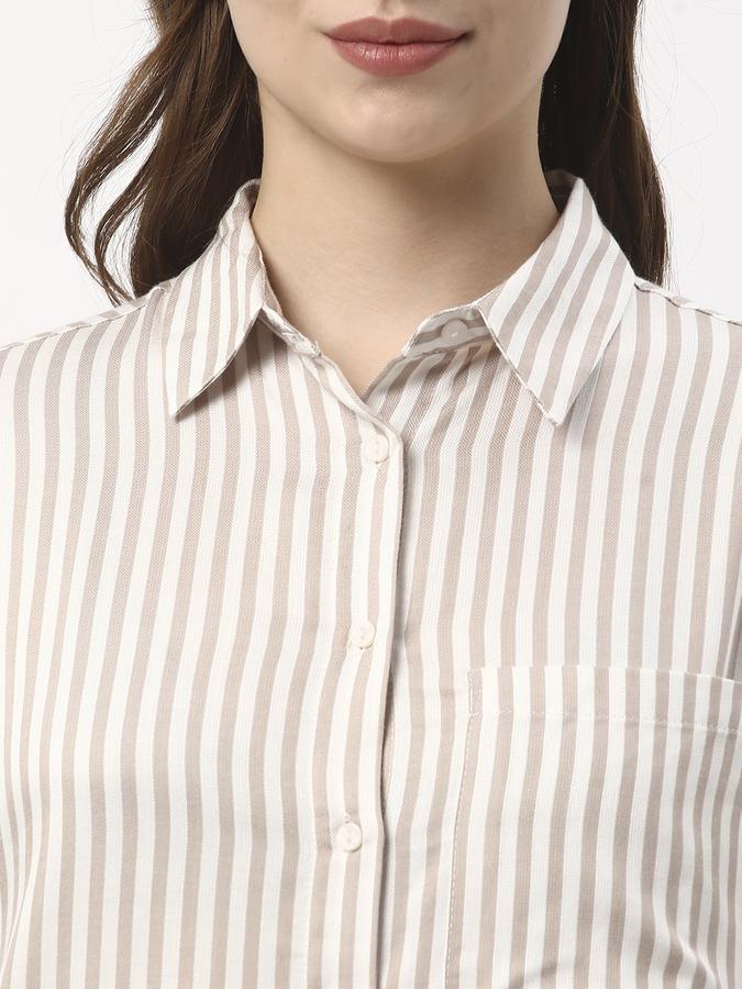 Women Stripes Shirt Collar Tops & Tunics image number 3