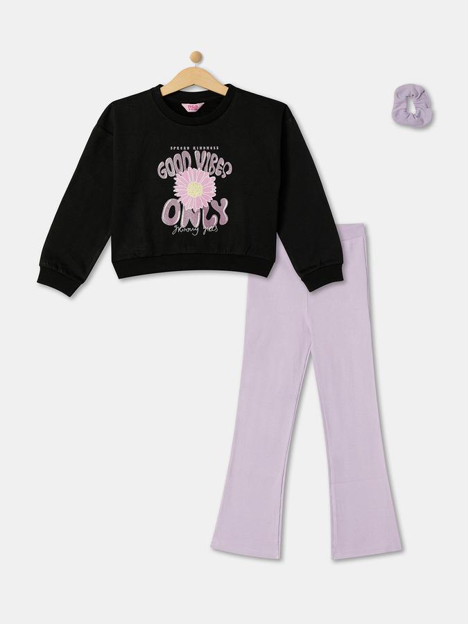 Girls Typographic Print Sweatshirt & Pants Set