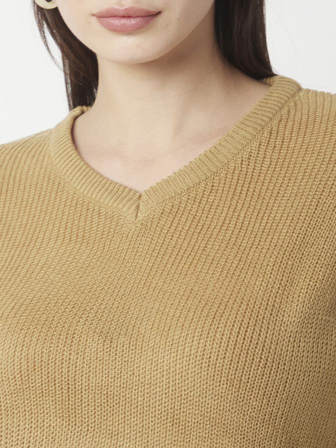 Solid V Neck Casual Women Sweater image number 3