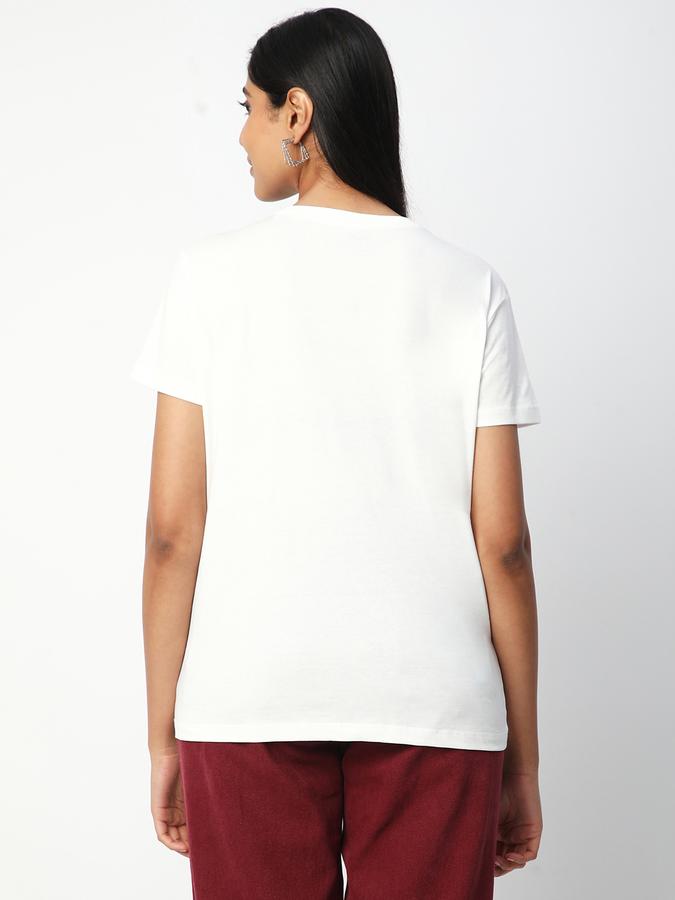 Women Self Design Round Neck T-Shirt image number 2