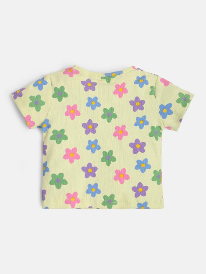 Girls Floral Print Regular Fit T-Shirt with Dungarees image number 1