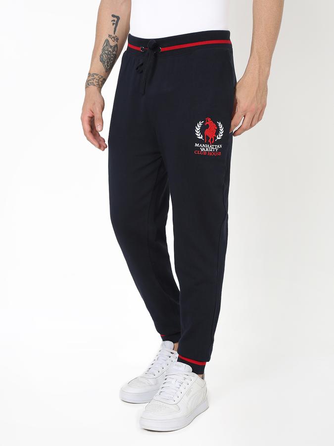 Men Logo Print Slim Fit Flat Front Pants with Insert Pockets image number 1