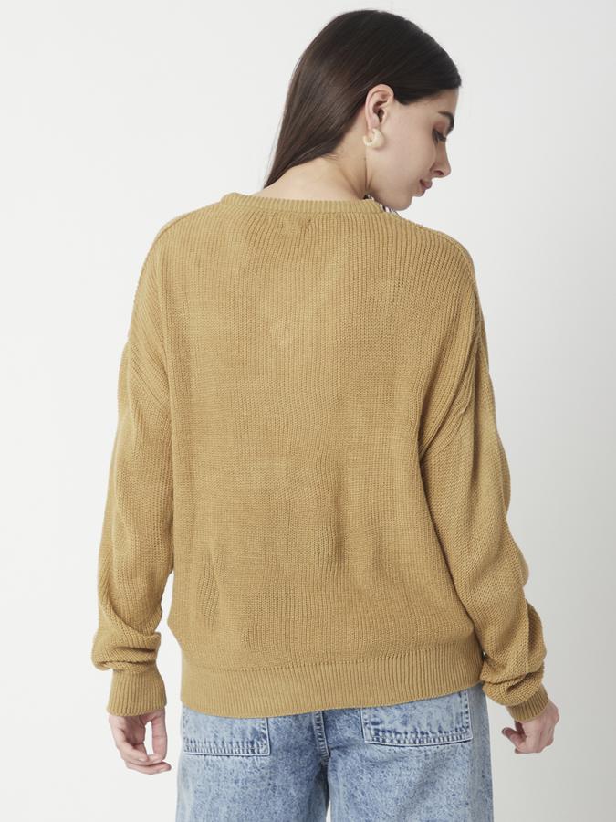 Solid V Neck Casual Women Sweater image number 2