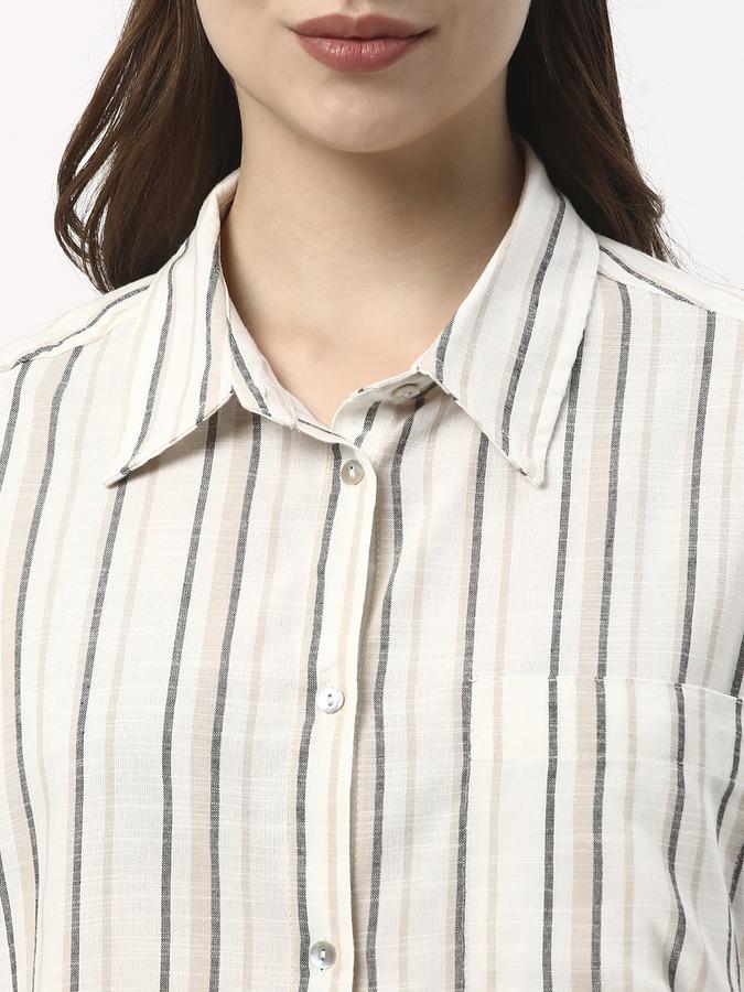 Women Stripes Shirt Collar Tops & Tunics image number 3