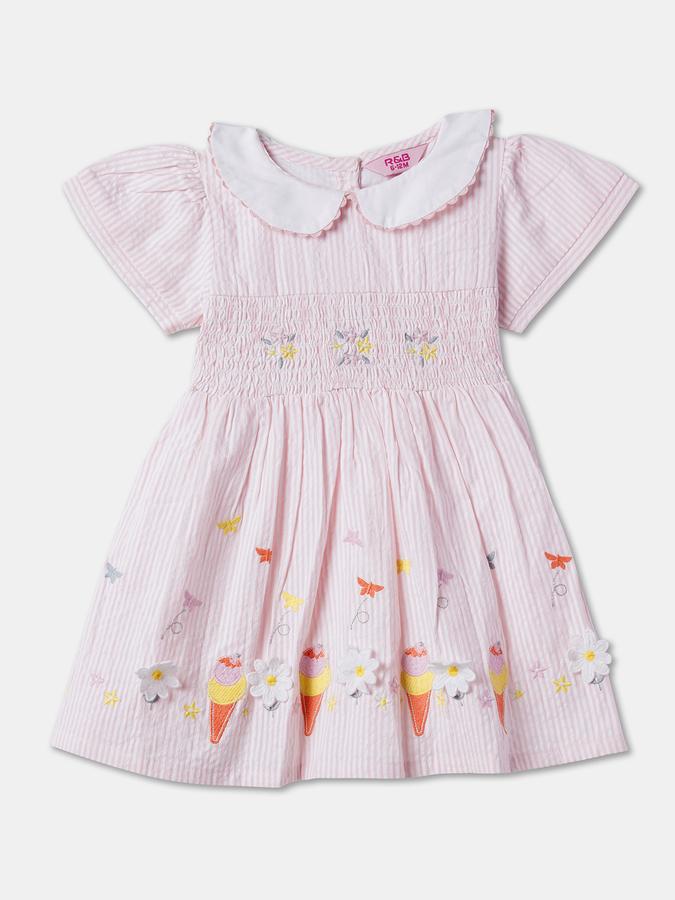 Girls Embroidered A-Line Dress with Nappies image number 2