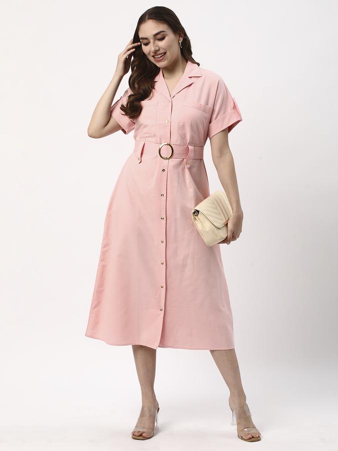 Women Solid Shirt Collar Dresses image number 1