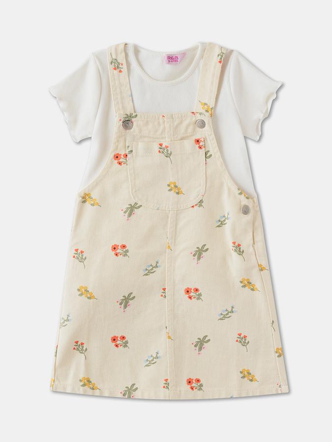 Dungaree For Girls Floral Print Pure Cotton  image number 0