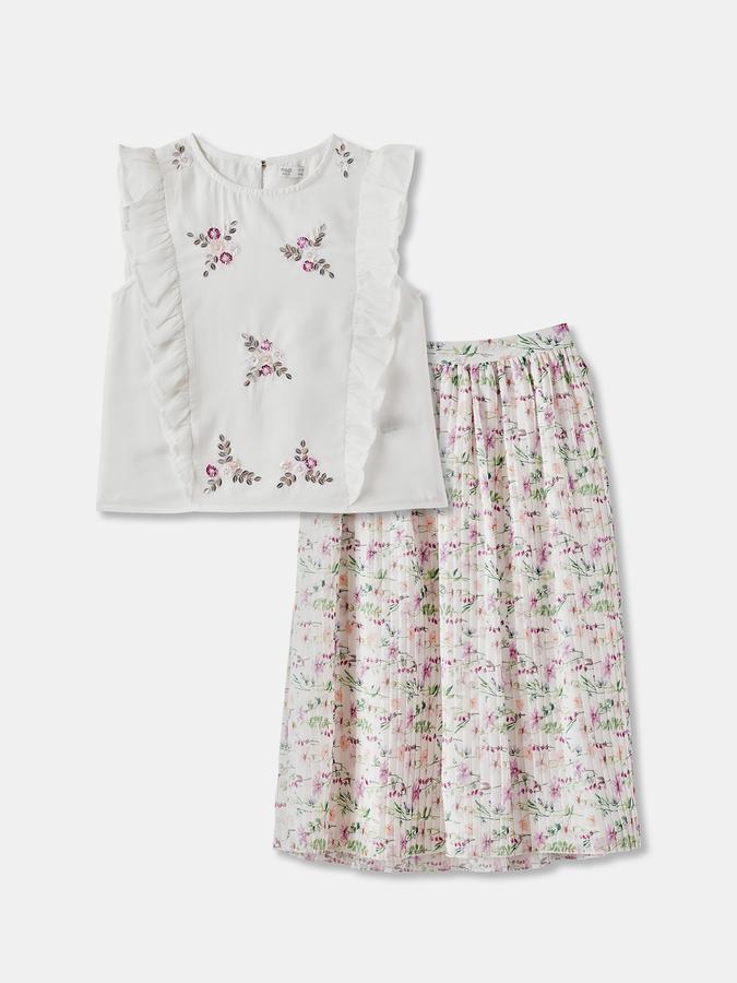 Girls Floral Flutter Sleeves Fashion Set